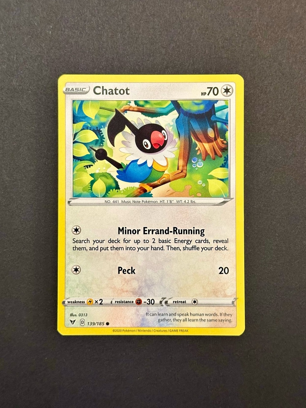 Chatot Pokémon Card - 139/185 Vivid Voltage